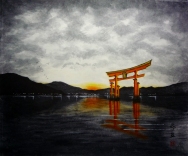 「夜空に浮かぶ大鳥居」　F10　第３回水墨・日本画協会展