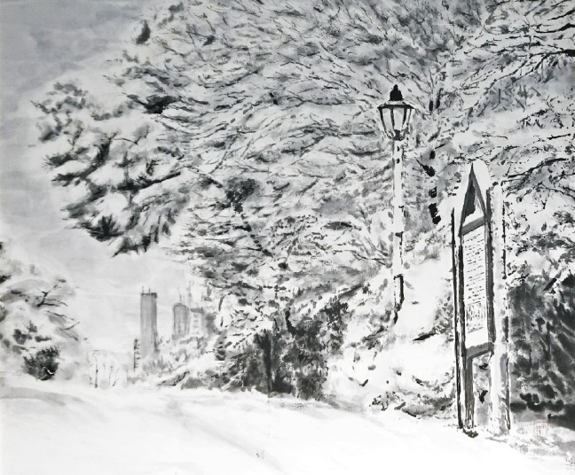 「雪の朝まだき」　F10　2024/03